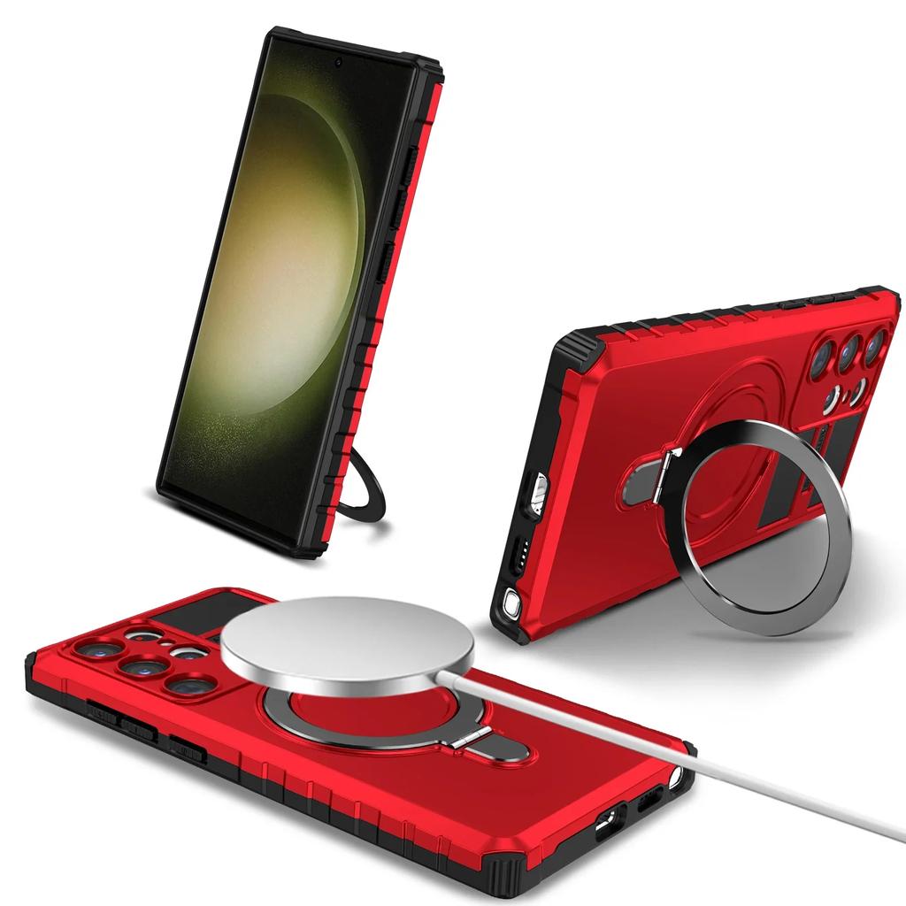 Etui MagSafe do Samsung Galaxy S24 S23 S22 S21 S20 Ultra Plus Note 20 FE Osłona kamery Pierścień obrotowy 360 stopni Podpórka