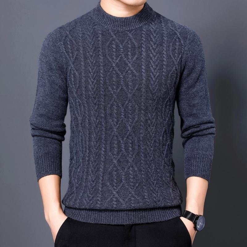 [Pure Wool] Extra Thick Sweater Men'S Autumn And Winter Round Neck Warm Bottoming Top Knitted Sweater