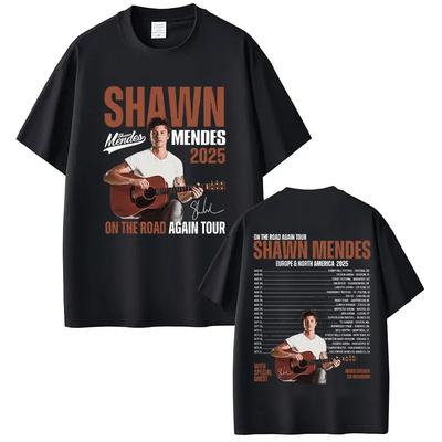 Rapper Singer Shawn Mendes On The Road Again Tour Album Cover Poster Graphic Print T-Shirt Men Women Oversized Short Sleeve Streetwear Summer New Tee
