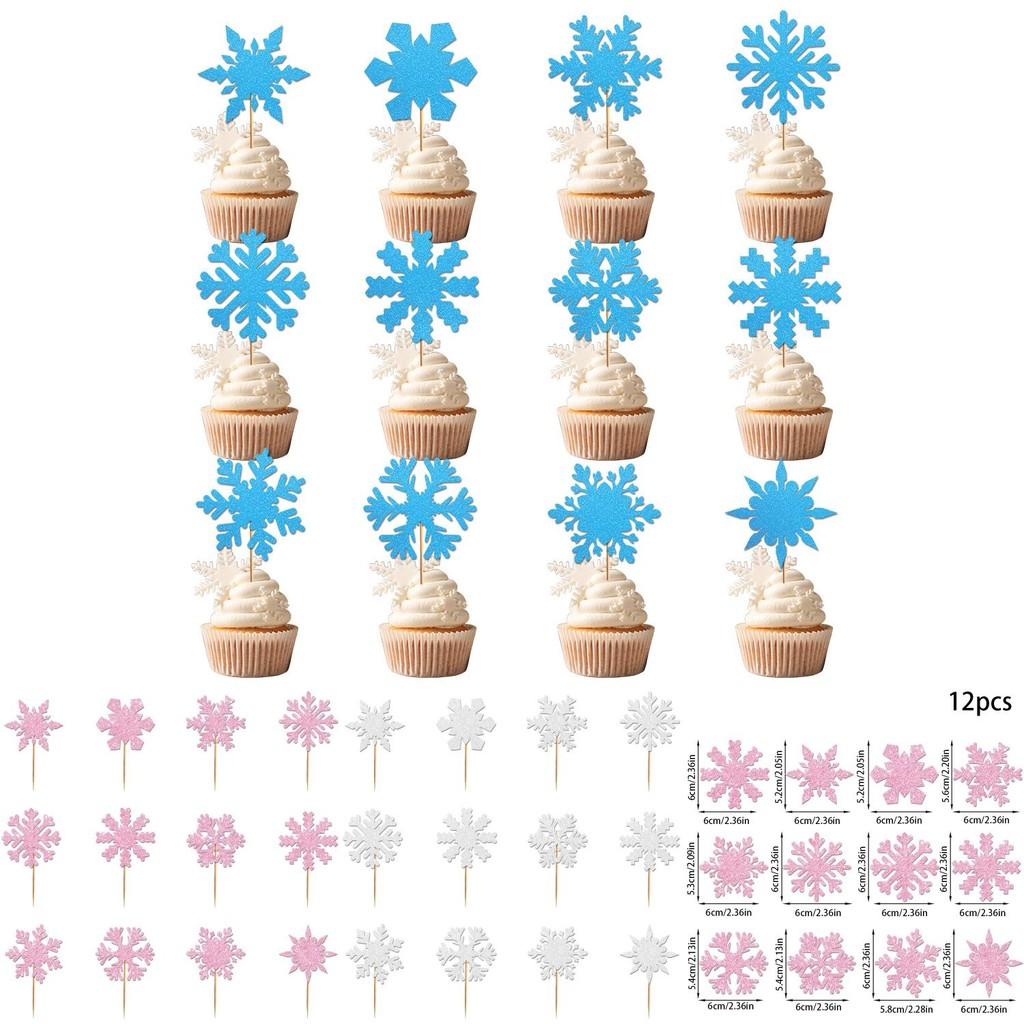 Christmas Snowflake Cake Toppers With Shining Design Paper For Holiday Party Decor