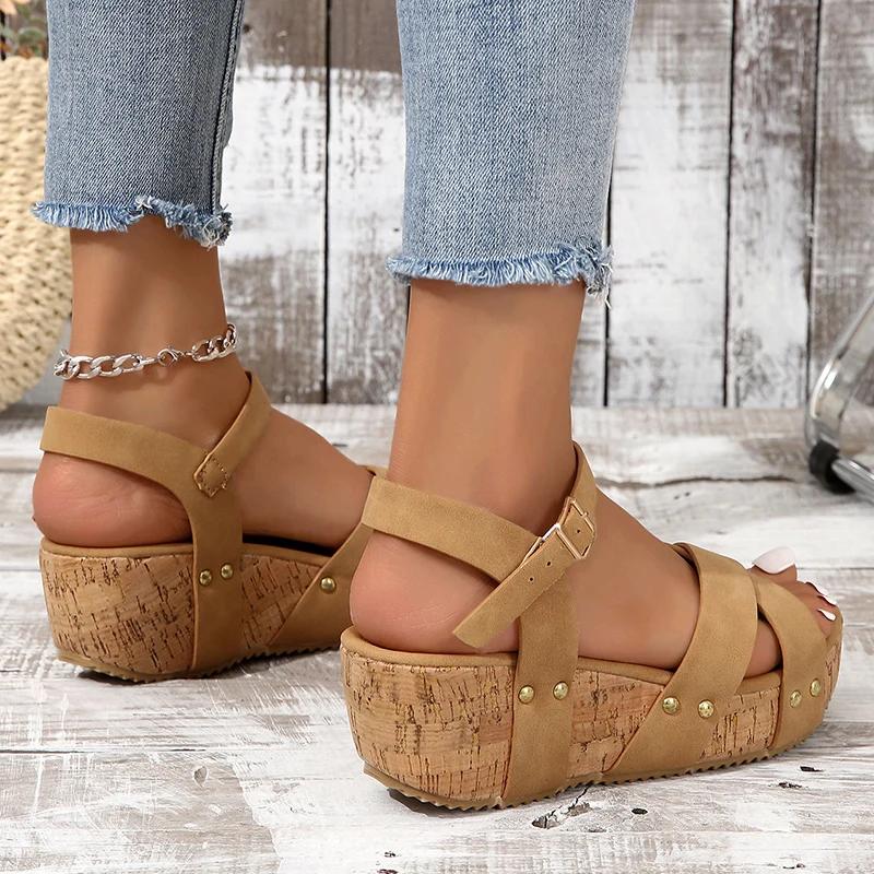 Fashion Women's Stylish Wedge Sandals 2025 Summer Platform Gladiator Sandals for Women Thick Bottom Non Slip Beach Sandalias Plus Size