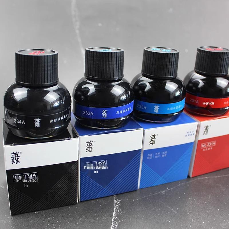 HERO Fountain Pen Ink for Writing Practice, Non-Carbon, Black, Pure Blue, Red, Blue-Black 233A
