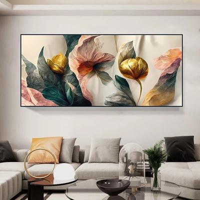 Pintura a óleo floral retrô, pôsteres e impressões de arte de parede rosa verde dourado, murais modernos, sala de estar e casa