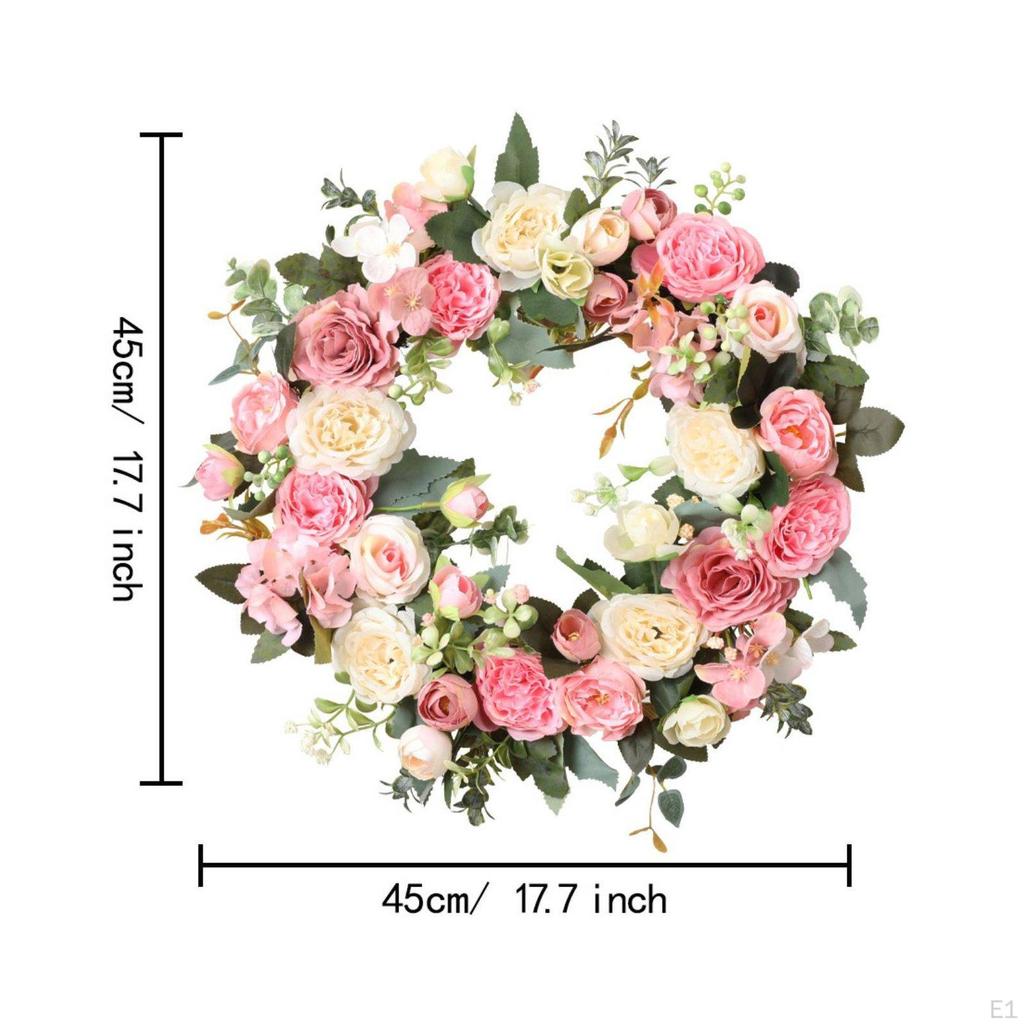 Rosa Rosekrans Sesongdekor Silkeblomster Hjemmedekor for Veranda, Vegg