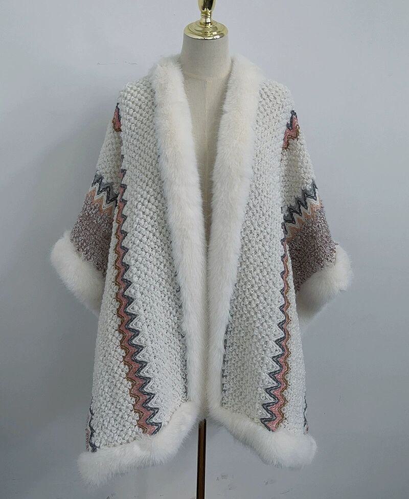 Rabbit Fur Shawl Women's Outerwear: New Autumn/Winter Fashion Cloak with Thickened Collar