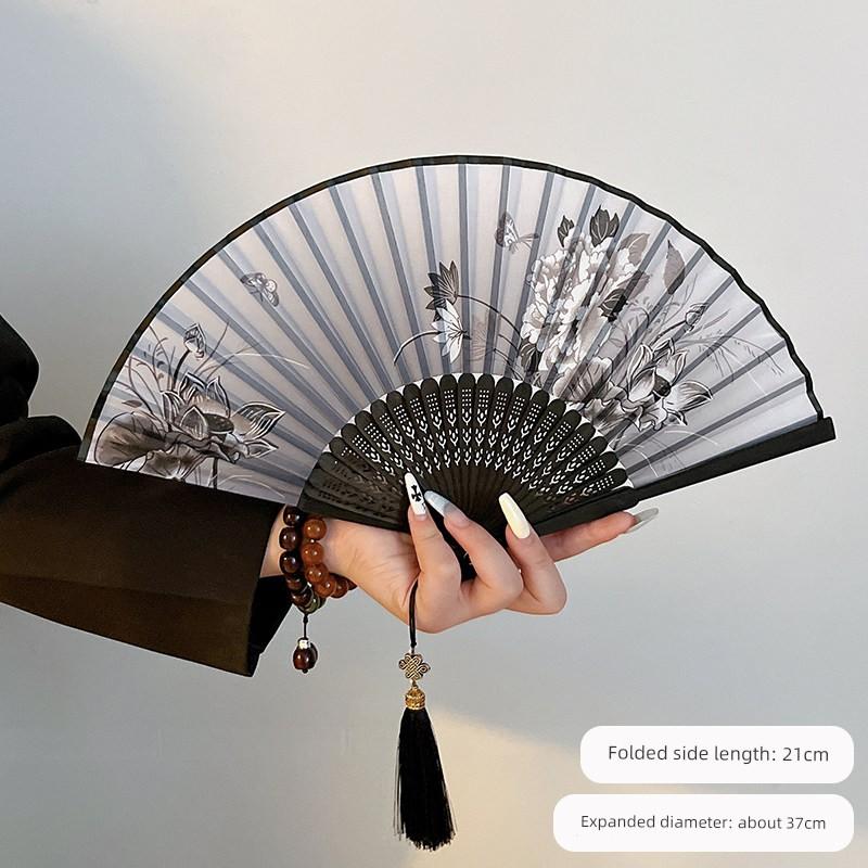Summer Folding Fan, Traditional Chinese Style, New Chinese Style, Ancient Style Small Fan, Black, Simple and Durable, Children's Bamboo Fan, Portable
