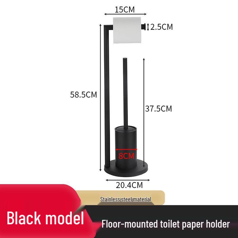 Bathroom Black Stainless Steel Odor-Proof Toilet Paper Holder and Floor Standing Storage Rack with Brush