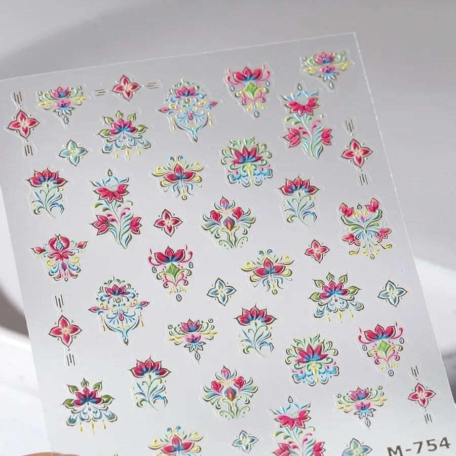 Baroque Pattern Stamping Geometric Totem Flower Retro Star Noble Self Adhesive 5D Nail Art Decoration Sticker Manicure Decal