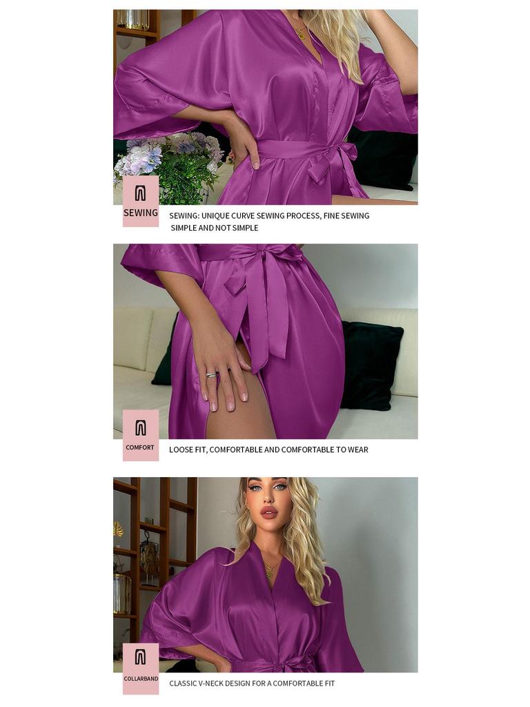 Frühlings-/Sommer Sexy Imitationsseide Freizeitpyjama - Lockerer Bindebademantel