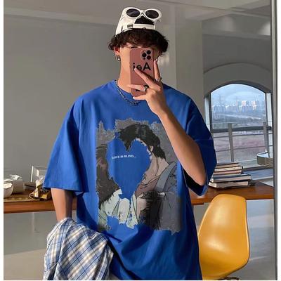 Men Short Sleeve T-Shirts Letter Graphic Print Half Sleeve Tshirts Pullover T-shirt Casual Tee Man Korean Casual Round Neck Retro Tops For