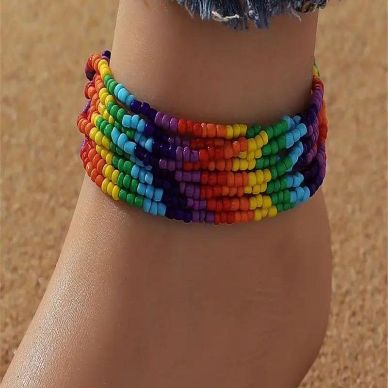 

Радужный браслет на щиколотку Bohemian Rice Beads Stretch String Beads Accessories