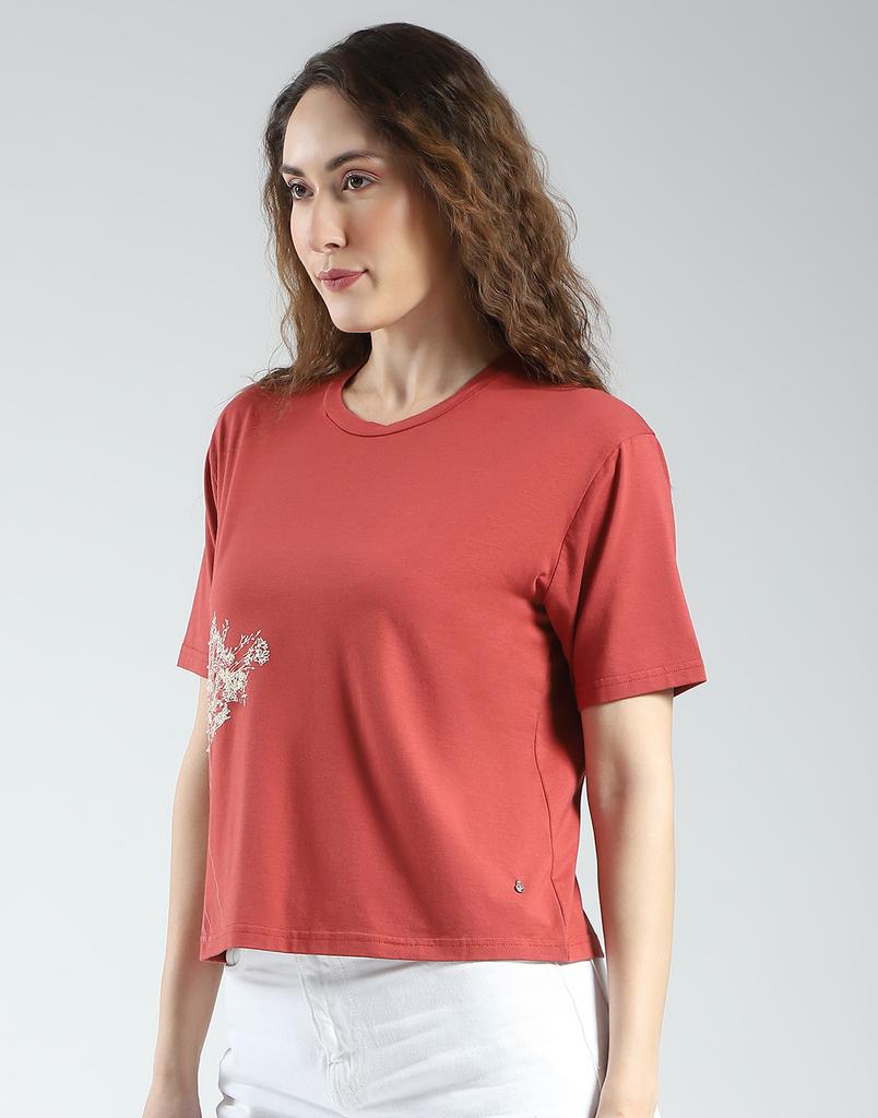 MONTE CARLO Women's Regular Fit Printed Half Sleeve Round Neck Top