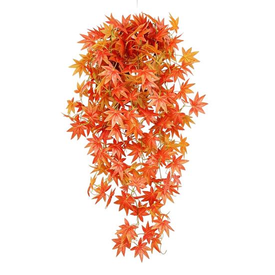 Faux Maple Leaves for Autumn Decor 5?Fork Artificial Leaf Hanging Vine, Fake Foliage Wall Autumnal Festivals Plant, Simulated Greenery Vine