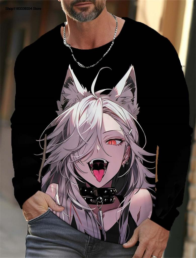 Trendy Anime Beauties Graphic T Shirts Fashion Autumn Streetwear Hip Hop 3D Printed Long Sleeve T-shirts Cool Oversized Tees