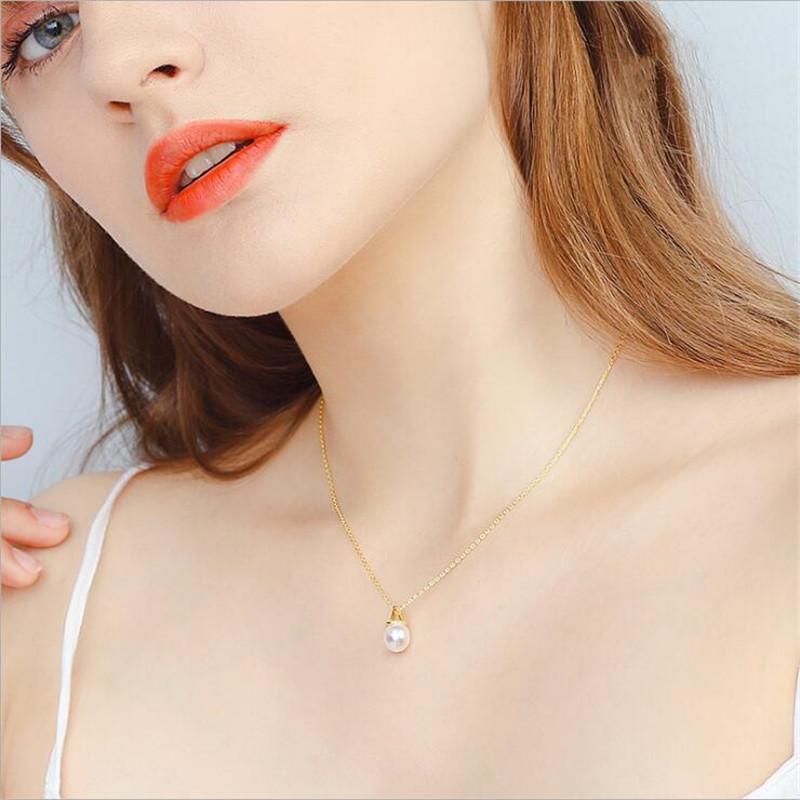 Nuova Moda Creativa Temperamento Perla Gioielli in Argento Sterling 925 Perline Guscio Piccola Lampadina Catena Clavicola Collane TYB389