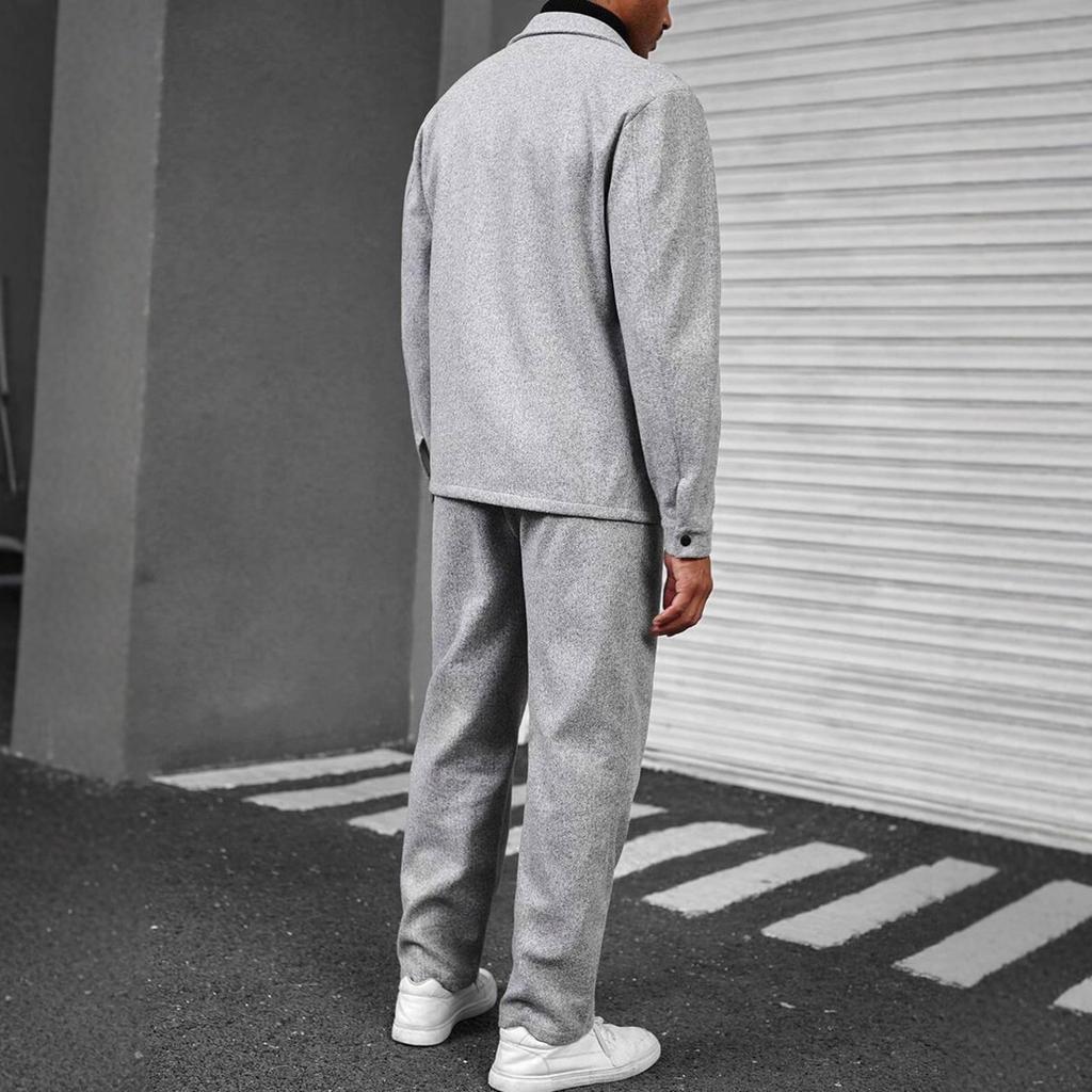 Men's Solid Color Fashion Cardigan Lapel Jacket Suit Loose Pants Long Sleeve Suit