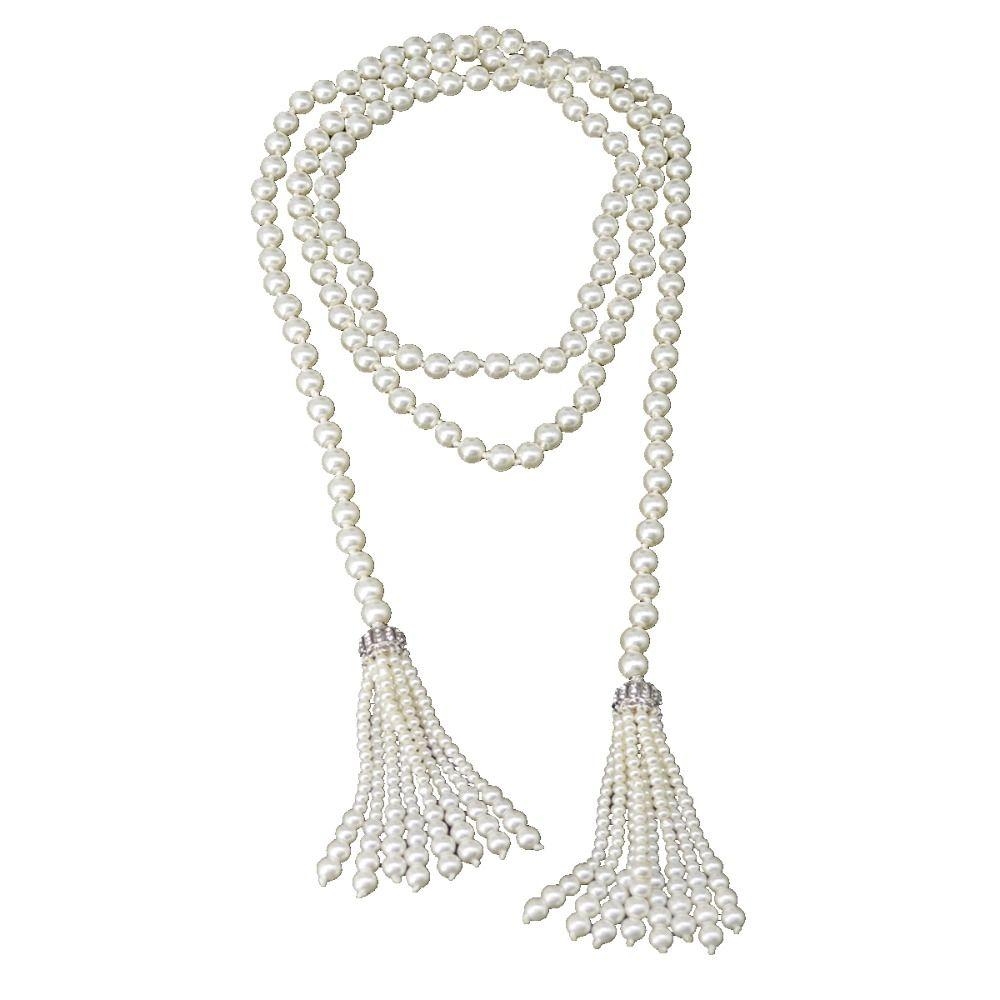 Exaggerate Pearl Beaded Necklace Tassel Multilayer Necklace Temperament Waistband  Women