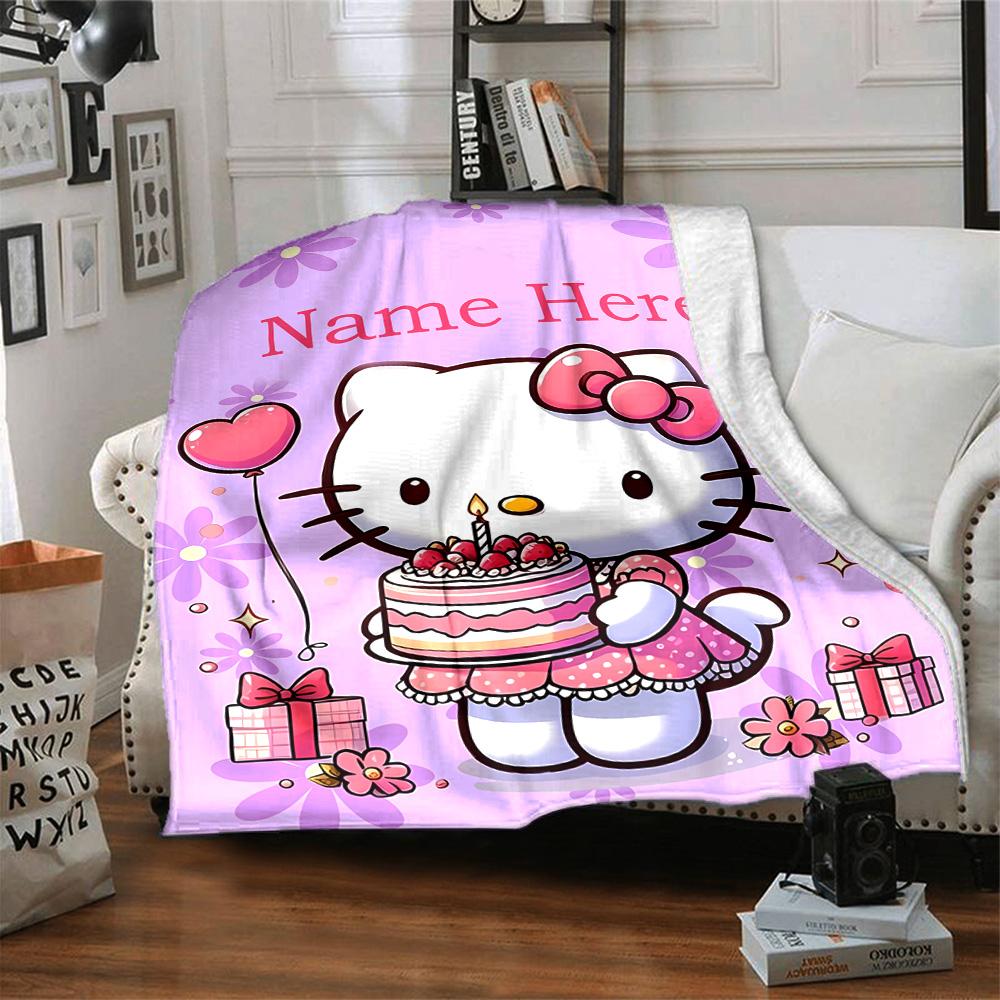 Customizable HelloKitty12 Throw Blanket – Personalized Name, All-Season Cozy Snug Blanket, Machine Washable, Personalized Blanket