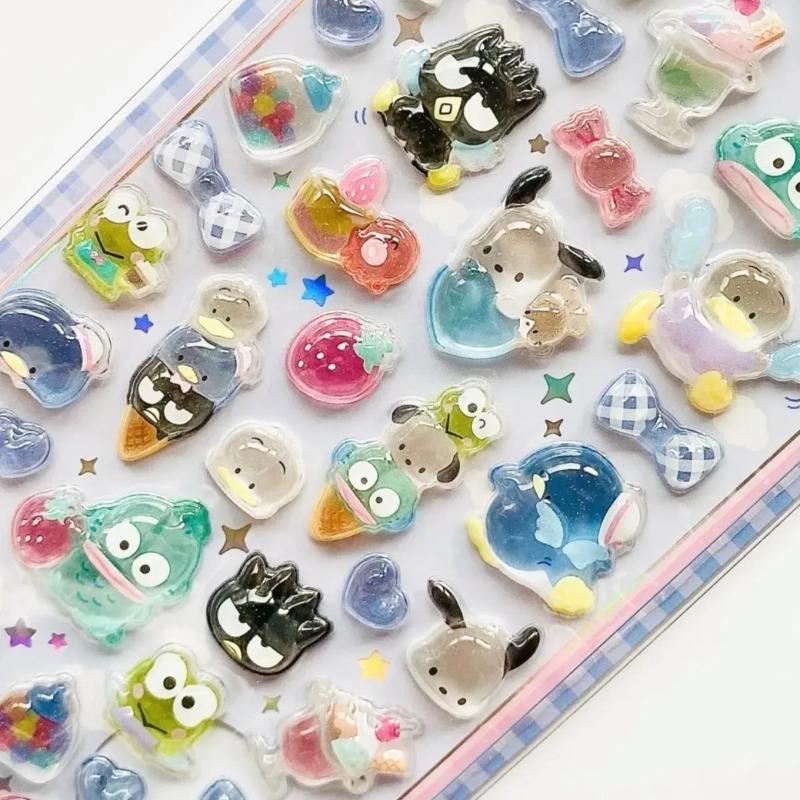 Adorable Anime Hellokitty Kuromi Cinnamoroll 3D Sanrio Stickers Transparent Jelly Crystal Decorative Sticker Phone Case DIY Children Toy