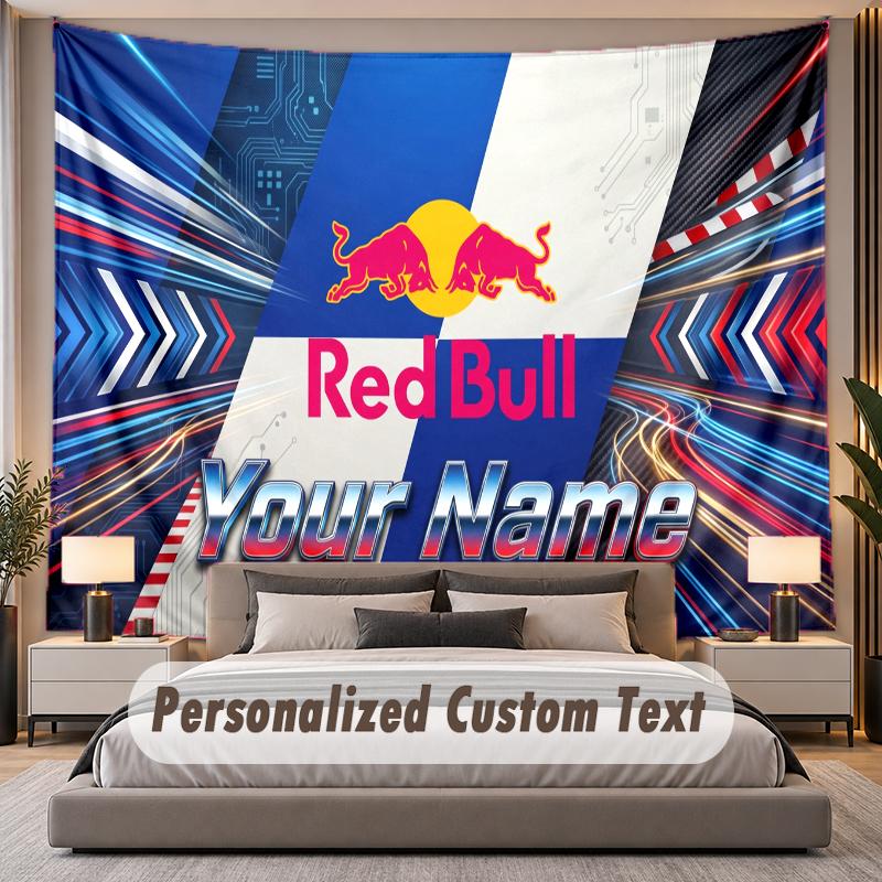 Custom Name Text Tapestry Red Bull Racing Personalized Polyester Wall Tapestry For Bedroom And Room