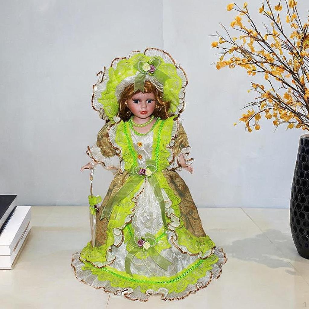 16inch Ceramic Doll with Hat and Hair Porcelain Beautiful Woman Miniature Figure for