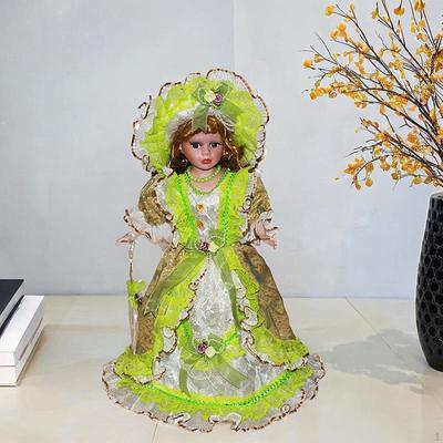 16inch Ceramic Doll with Hat and Hair Porcelain Beautiful Woman Miniature Figure for