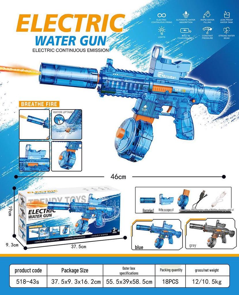 Electric Water Gun MP45: Self-Priming, Rechargeable, Large Capacity Outdoor Toy for Boys and Girls