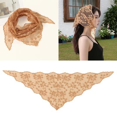 Französische Spitze Blumen Bandana Dreieck Kopftuch Bequemes Polyester Mehrzweck Kopfbedeckung Für Damen Freizeit- und Reisebekleidung