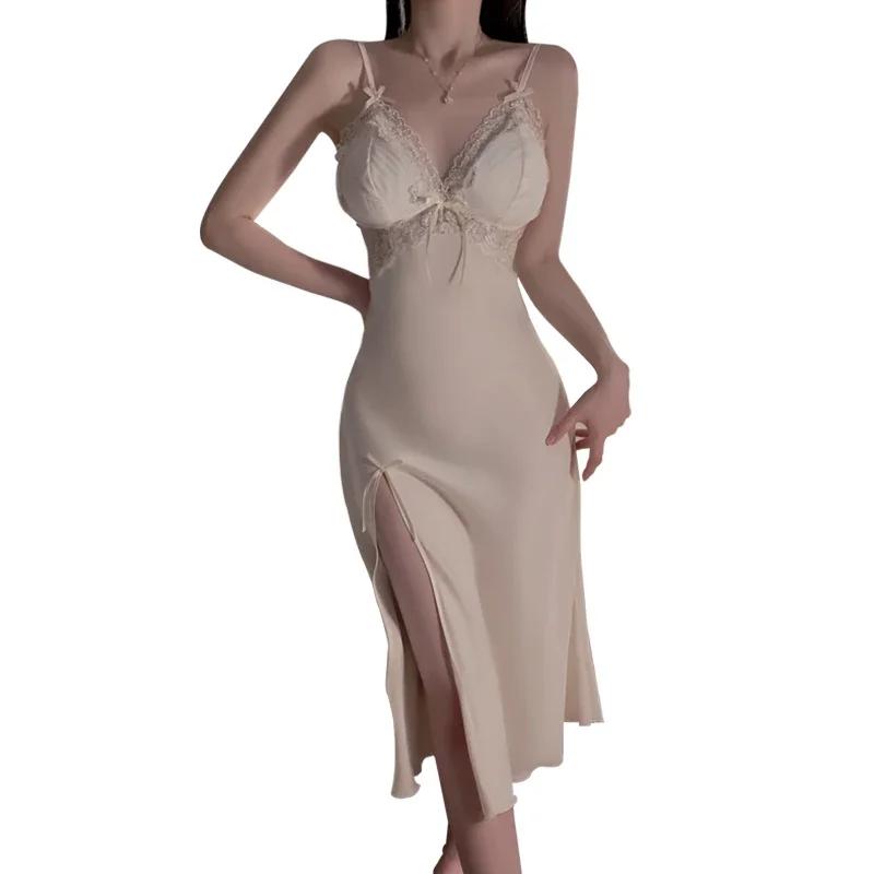 Summer Women's Pajamas with Push-up Breast Pads, Sexy V-neck Pajamas, Strappy Lace Pajamas for Women