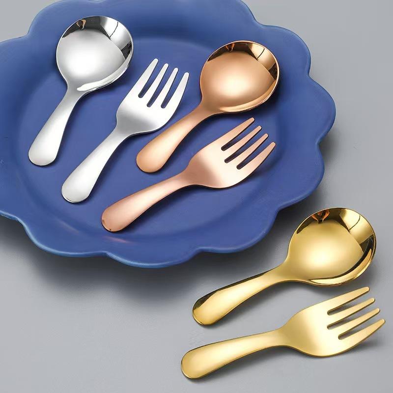 Lingură Portabilă din Oțel Inoxidabil, Furculiță, Mâner Scurt, Veselă Studențească, Desert, Fructe, Tacâmuri Mini Pentru Drumeții, Camping, Echipamente de Gătit