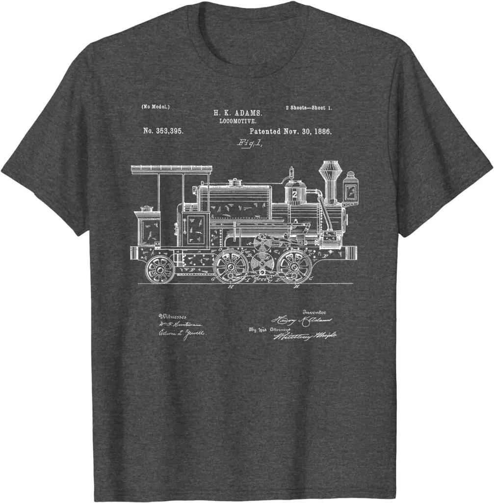 Stampa di Brevetto Vintage 1886 Treno a Vapore Locomotiva Regalo T-Shirt 100% Cotone Girocollo Manica Corta Casual T-Shirt da Uomo Taglia S3XL