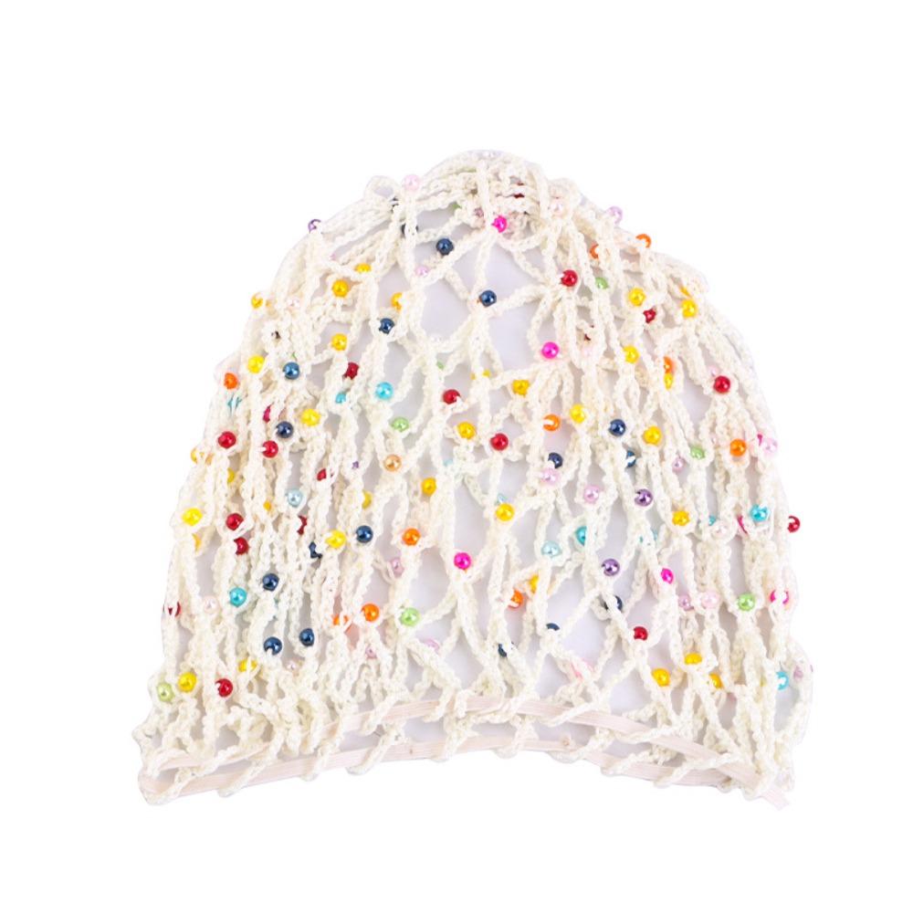 

Head Cover Elastic Snood Mesh Cap Hair Net Hair Accessories Colored Pearl Crochet Snood Ladies