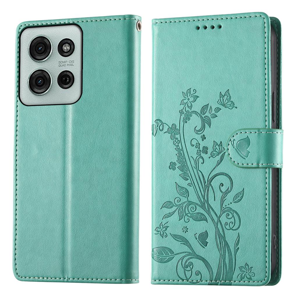 For Motorola Moto G75 5G Wallet Case Butterfly Floral Imprint PU Leather Phone Cover with Wrist Strap