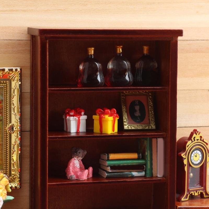 Bookcase Miniature Wooden Cabinet For Dollhouses Bedroom Living Room Decors DIY Craft Project Tiny House Furniture