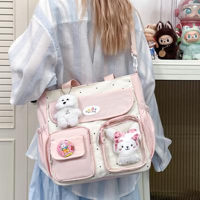 Cute Polka Dot Shoulder Bag Women's Large-capacity Make-up Class Crossbody Bag Girl's Heart Light Travel Contrast Fresh Handbag