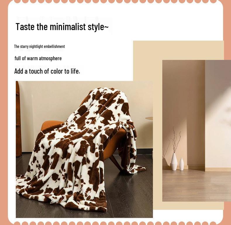 G5Zins Double Layer Cow Print Flannel Blanket for Dorm, Office, Nap, or Sofa Use