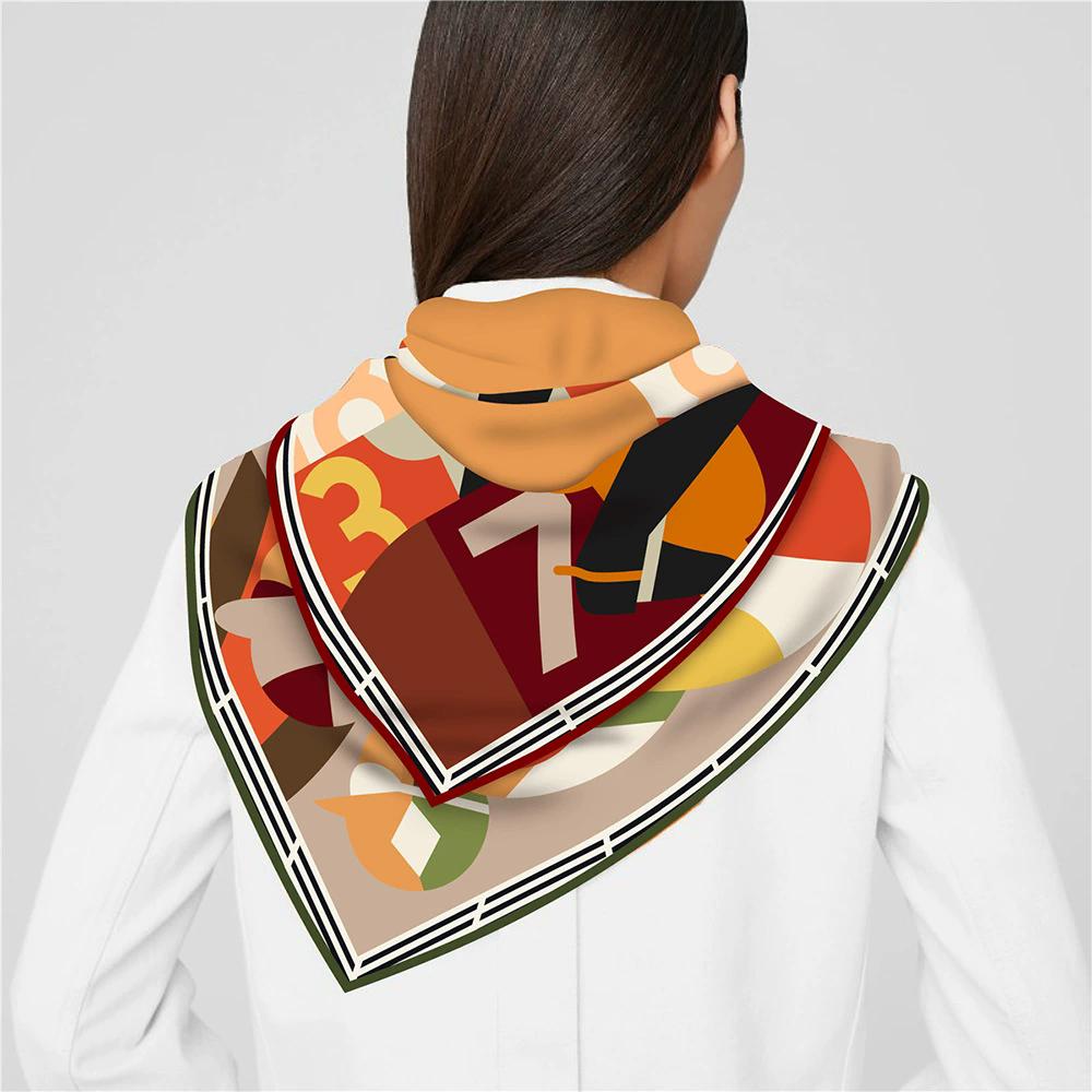 90cm Twill Silk Scarf Lady Shawl Ski Racing Printed Square Scarves Women Hijabs Bandana Foulards Neckerchief