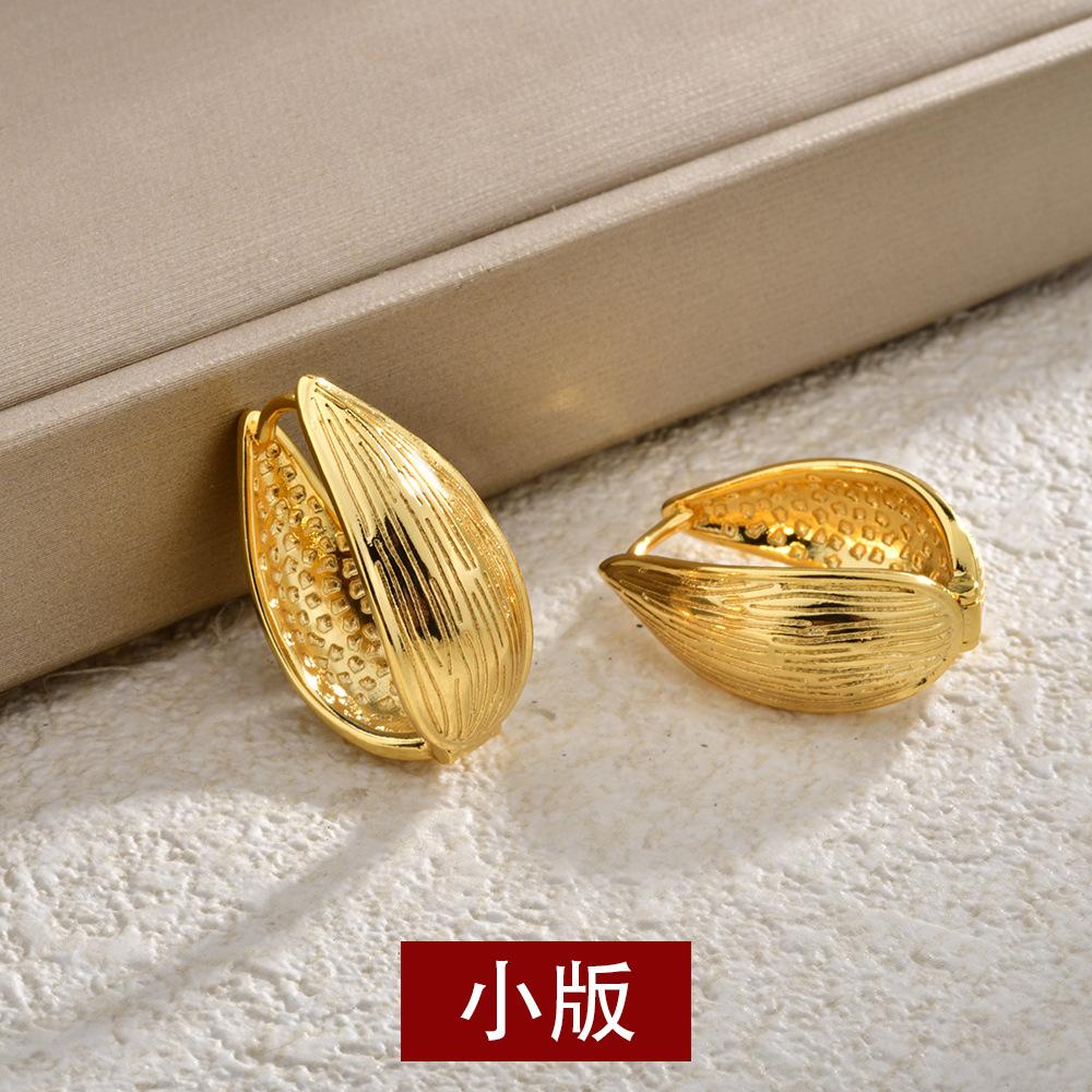 Hong Kong style trend double-sided texture willow leaf shape niche versatile water drop ear buckle temperament advanced sense earrings ear jewelry