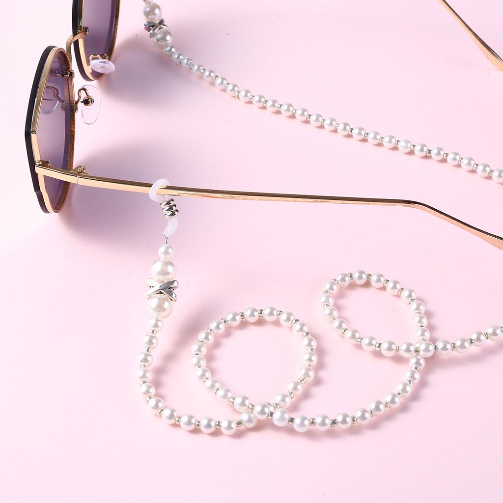 Fashion Nonslip White Pearl Beads Alloy Eyeglass Chain for Glasses Accessories