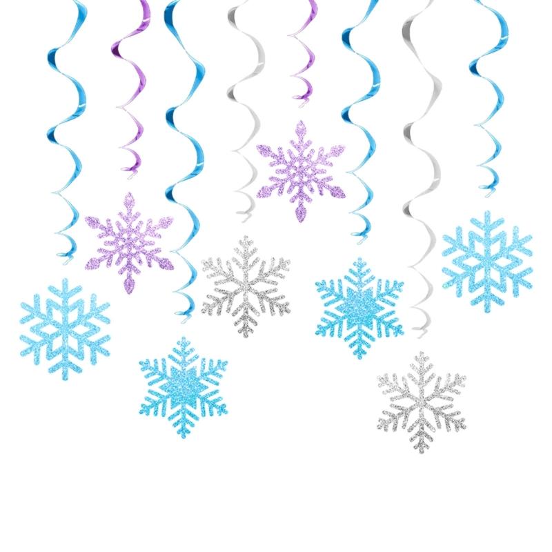 Pack of 8 Christmas Snowflake Swirls Hanging Decoration Hanging Swirls Snowflake Christmas Decoration Set for Holiday