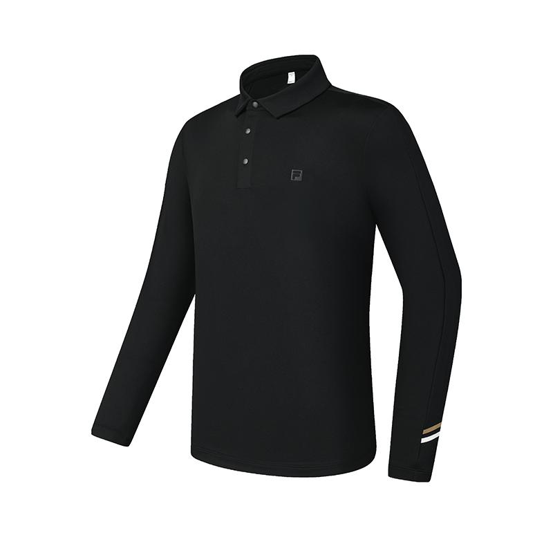 Fila Golf Series Logo Design Versatile Knitted Long Sleeve Polo Shirt Men Tops Deep-Black A11M515204F-BK
