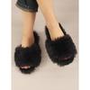 Chinelos de inverno femininos de pelúcia, sapatos baixos de bico aberto de cor sólida, chinelos confortáveis e quentes para casa