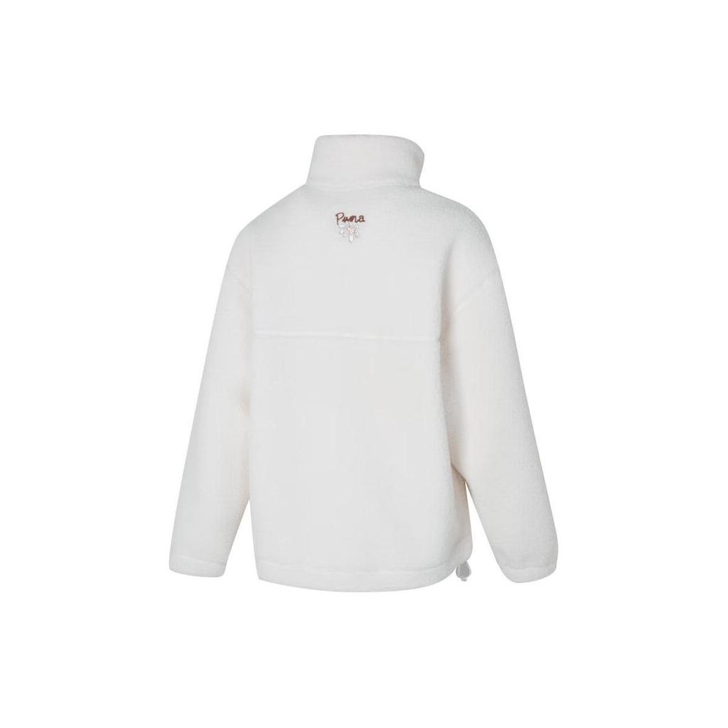 Puma Solid Color Casual Lamb Fleece Loose Long Sleeve Coat Women Outerwear White 625806-65