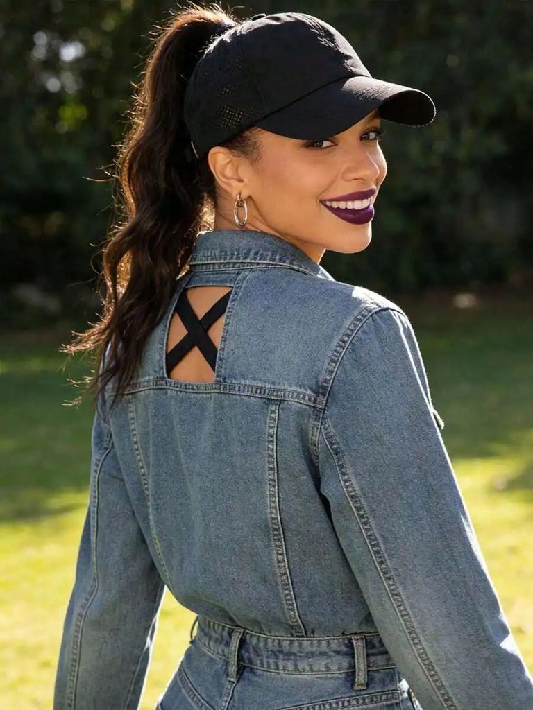 Adjustable Mesh Baseball Cap With Criss-Cross Ponytail Opening, Breathable Sun Protection Hat For Outdoor Travel Beach