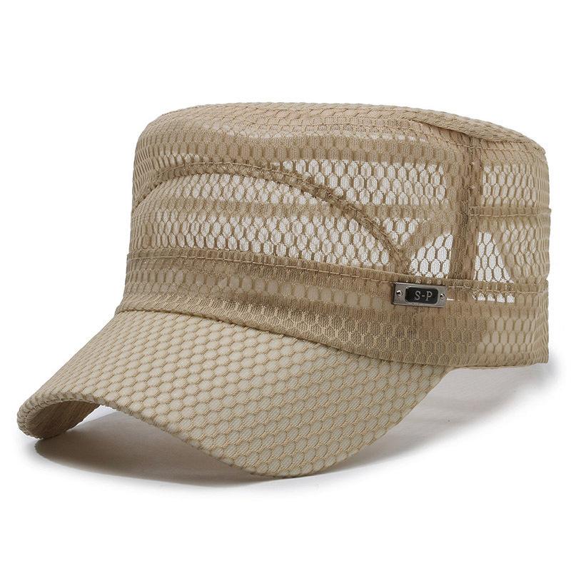 Breathable Mesh Military Style Cap Lightweight Adjustable Summer Outdoor Hat with Flat Top and Curved Visor for Men and Women