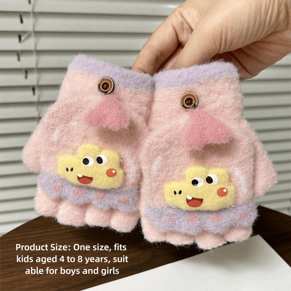 Cold Proof Little Kids Flip Top Gloves Convertible Cartoon Children Gloves For 4 To 8 Years