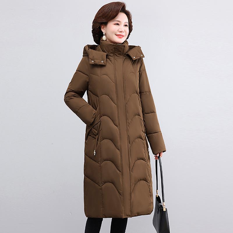 Women's Winter Long Down Cotton Jacket: Over-the-Knee, Mid-Aged & Elderly, Plus Size Thickened Padded Coat