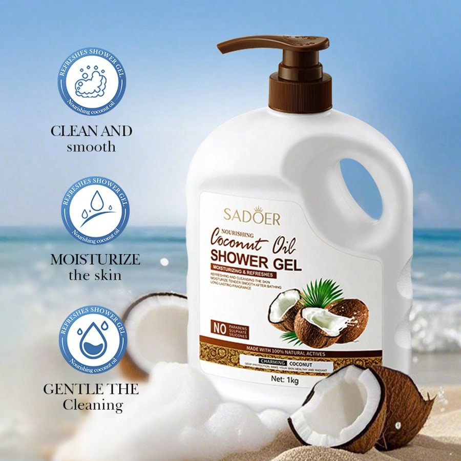 1PC 1000g Large Capacity Coconut Oil Shower Gel, Containing Nicotinamide, Hyaluronic Acid, Glycerin
