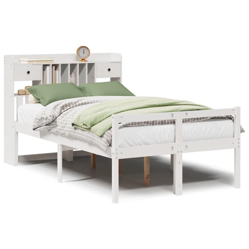 Solid Wood Bed with Shelf Without Mattress White 135 x 190 cm Pine