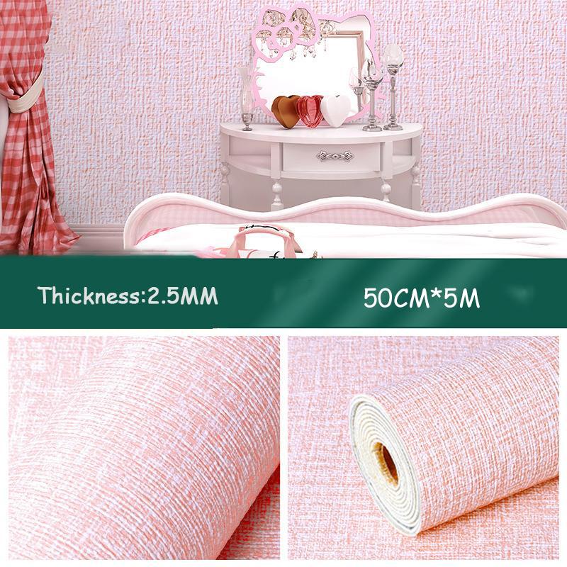 50cm*5m 3D Self-adhesive Thicken Waterproof Wallpaper Linen Textured Pure Color Home Decorative Refurbished Sticker